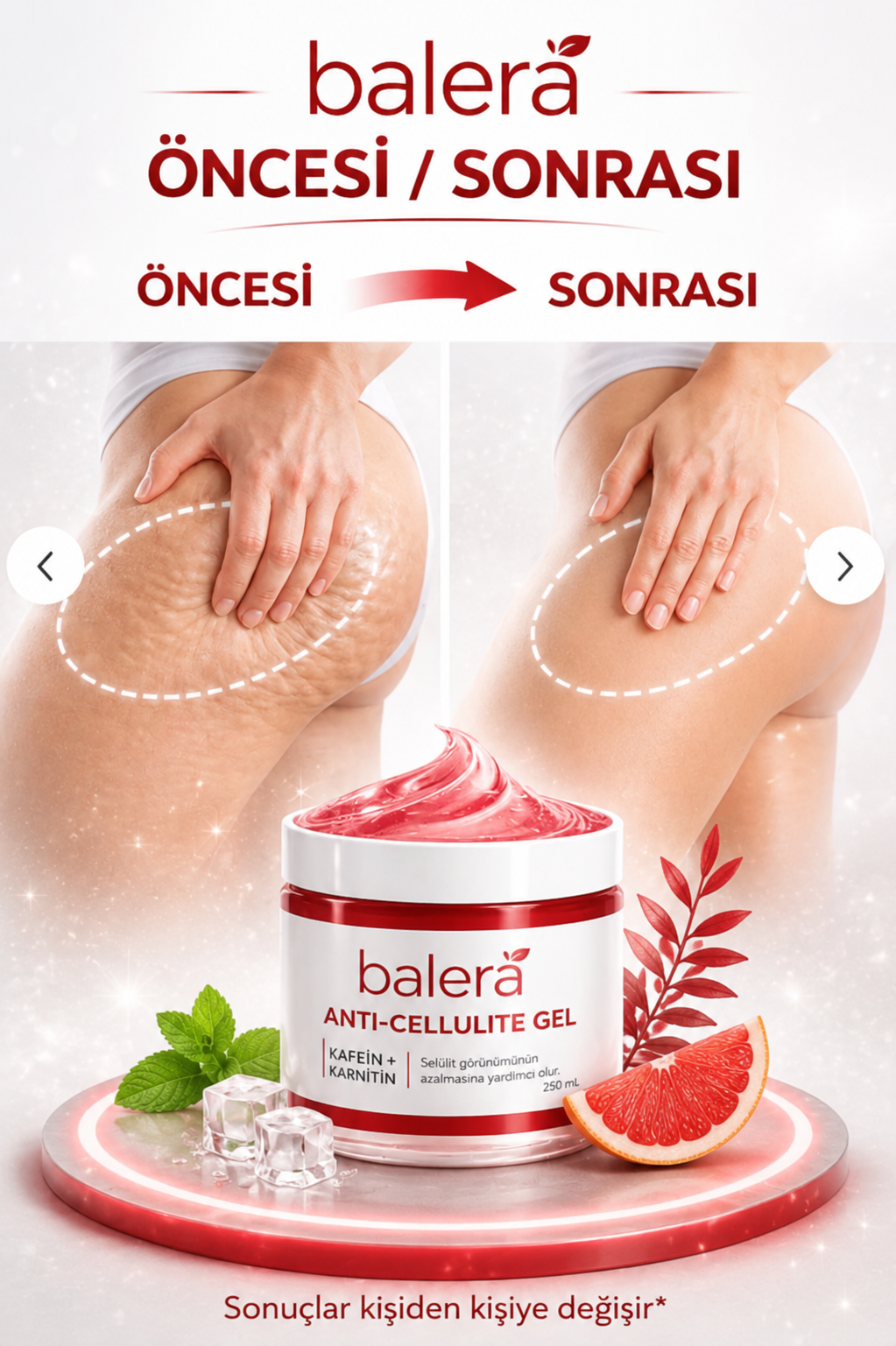 Balera 3'lü Etki:Kırmızı Biber Özlü Sıkılaştırıcı&selülit karşıtı Jel-Krem(500ml)